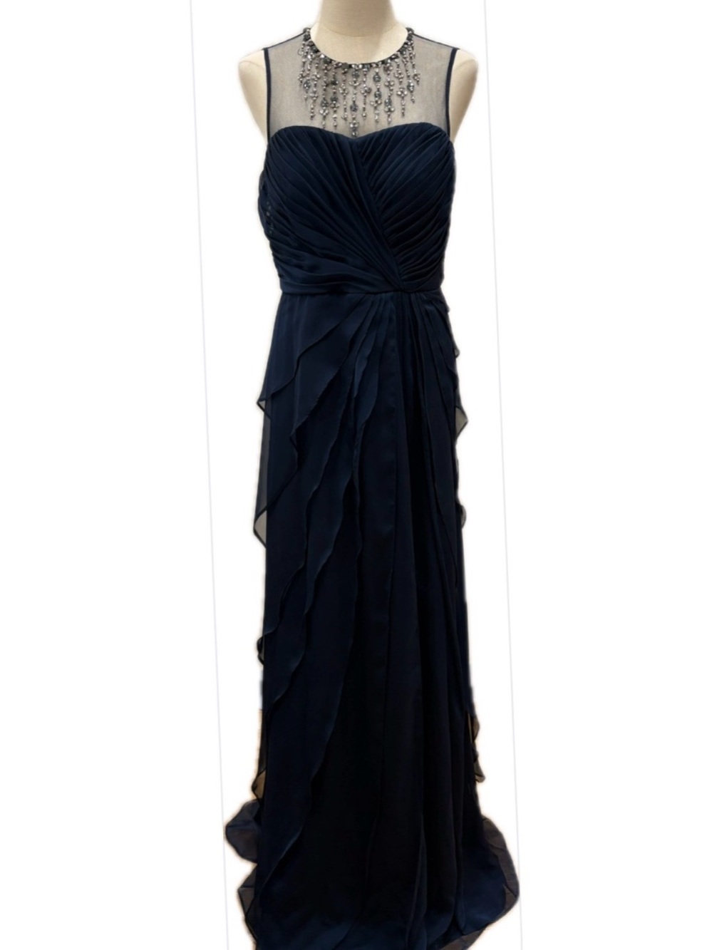 Adrianna Papell NWOT Crystals Pearly Cascade Pleated Mermaid Evening Gown 8